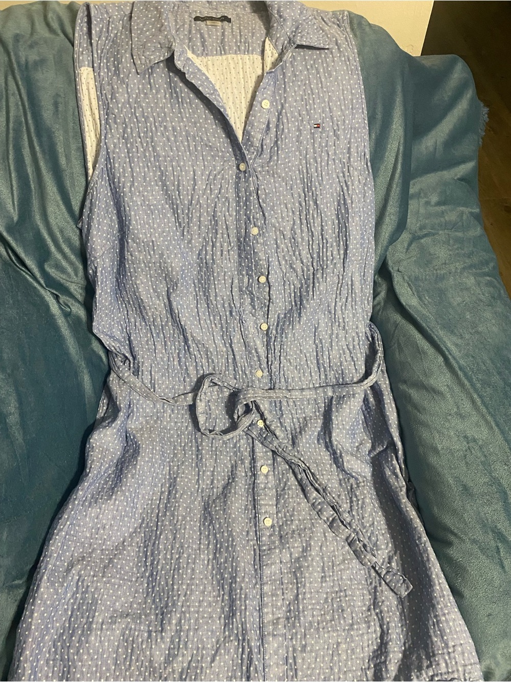 Tommy Hilfiger Light Blue Sleeveless Button-Front Midi Dress